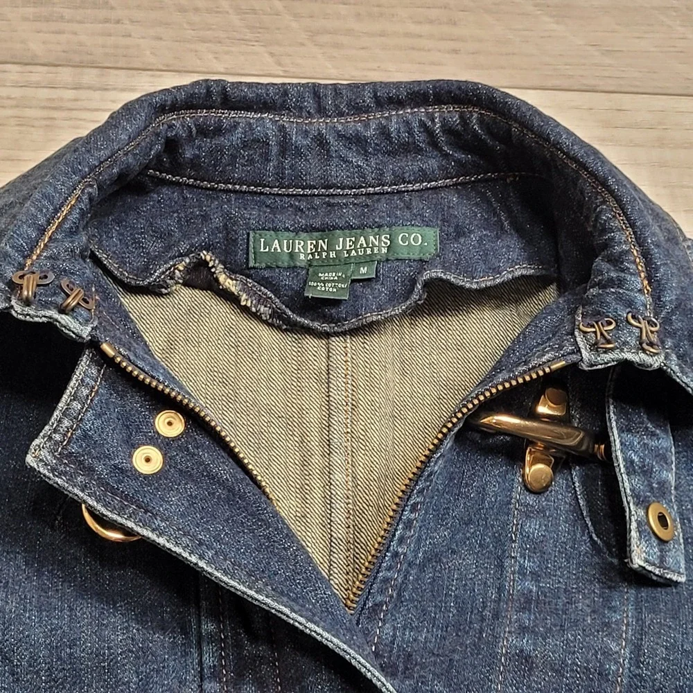 🐎Vintage Lauren Jeans Co Ralph Lauren Women M Blue Denim Fireman Jacket 90s Y2K - Picture 5 of 16